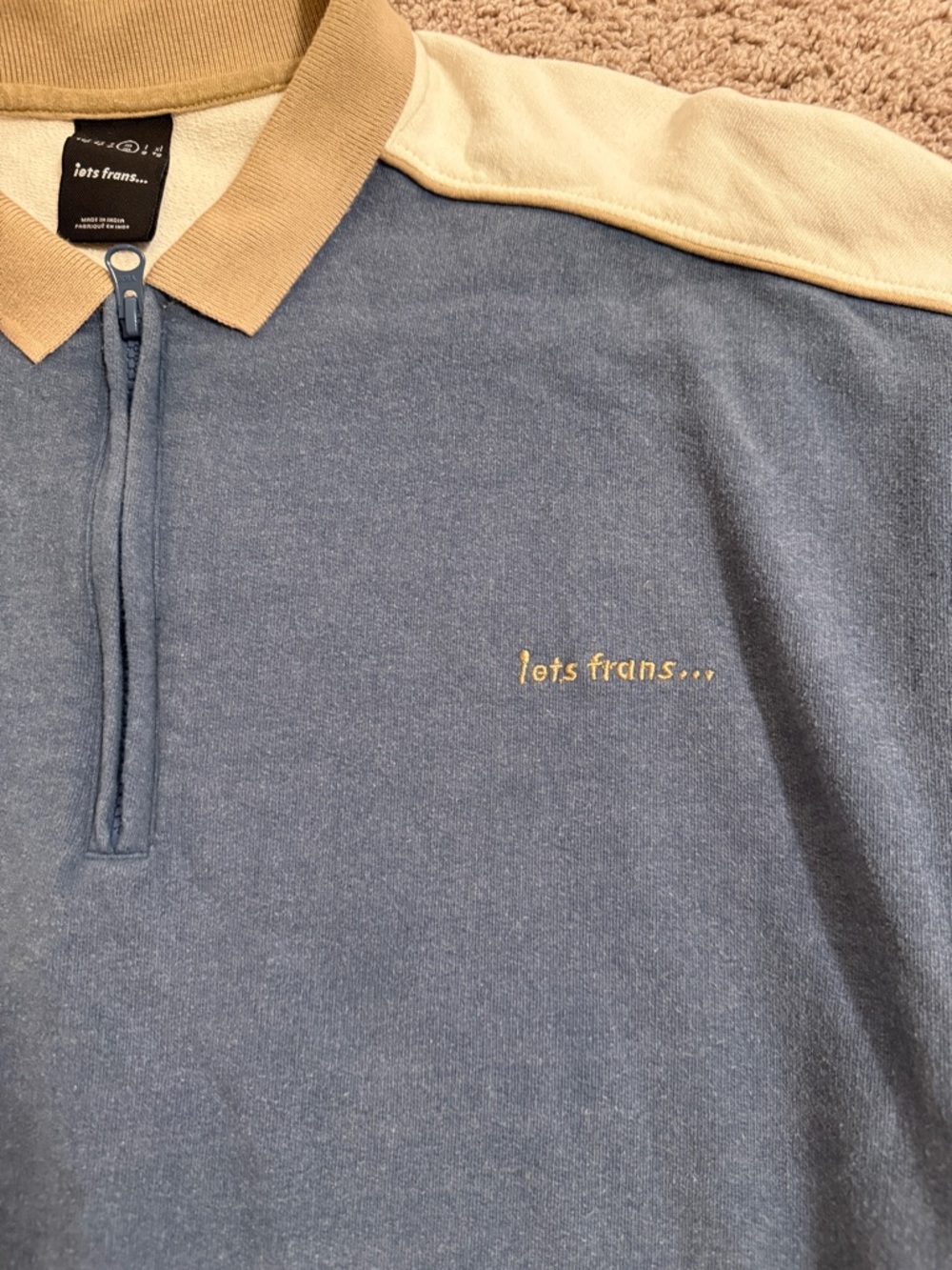 Men's Navy and Cream Zip-Neck Pullover Sweater urban outfitters - Picture 3 of 9
